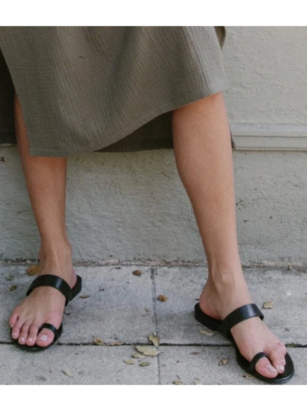 Jenni Kayne The Leather Strap Sandals Toe Post Flats Black Women's 39 US 9